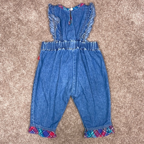 Vintage 80’s esprit pinafore overalls flannel ruffle - Picture 4 of 8